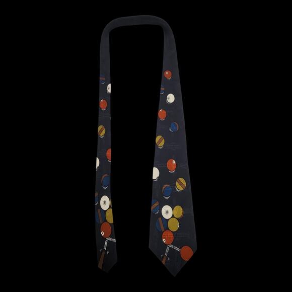 Men Michael Jordan Bugatchi Uomo Vintage Silk Tie Billiards Pool Table Navy Rare